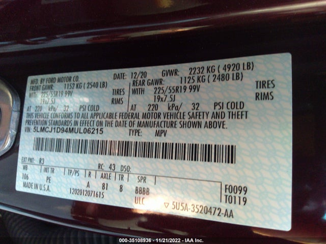 2021 Lincoln Corsair, VIN: 5LMCJ1D94MUL06215
