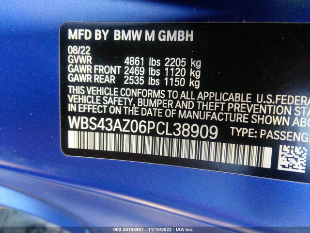 2023 BMW M4, VIN: WBS43AZ06PCL38909