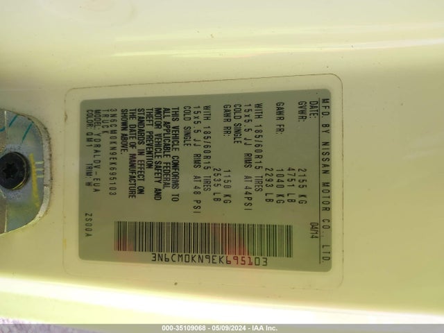 Nissan Nv200 S 2014 3N6CM0KN9EK695103 Image 9