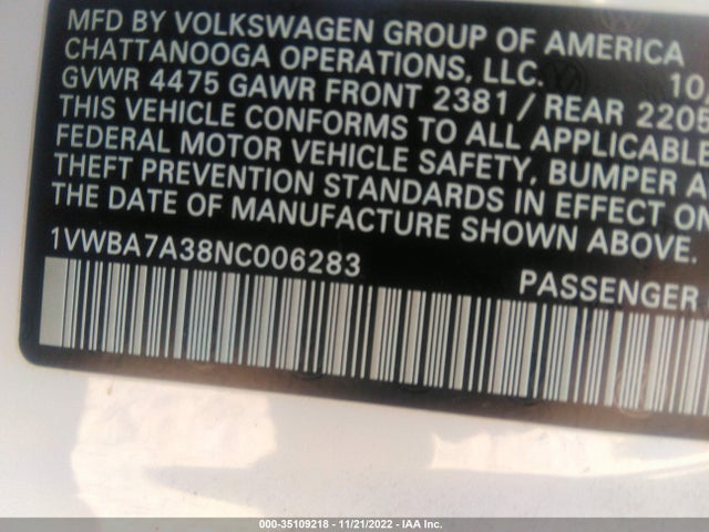 2022 Volkswagen Passat, VIN: 1VWBA7A38NC006283