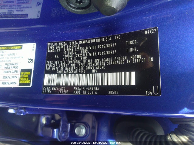2022 Toyota Corolla, VIN: 7MUCAABG6NV017440