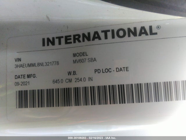 2022 INTERNATIONAL MV607 VIN: 3HAEUMML8NL321778