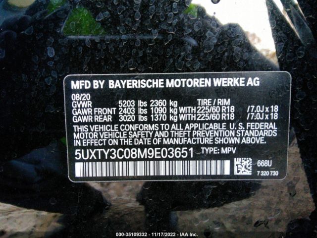5UXTY3C08M9E03651 BMW X3 Sdrive30i
