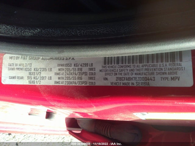 ZFBCFABH7EZ000443 Fiat 500l Easy