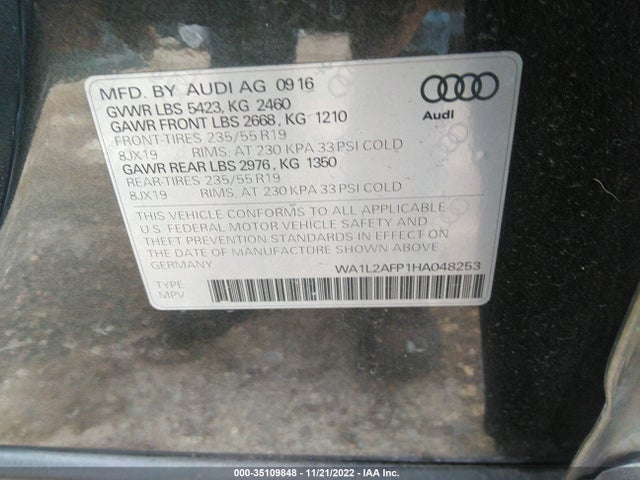 2017 Audi Q5, VIN: WA1L2AFP1HA048253