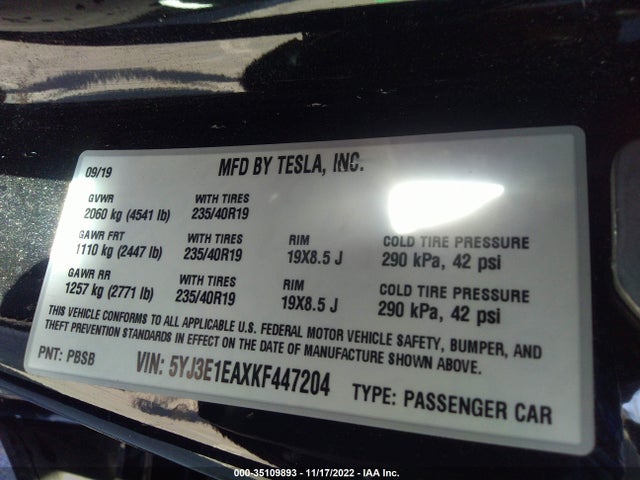 Tesla Model 3 Range 2019 5YJ3E1EAXKF447204 Image 9