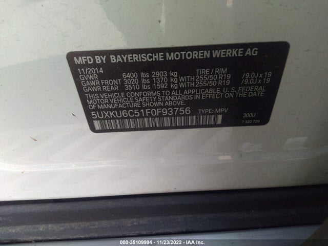 2015 BMW X6, VIN: 5UXKU6C51F0F93756