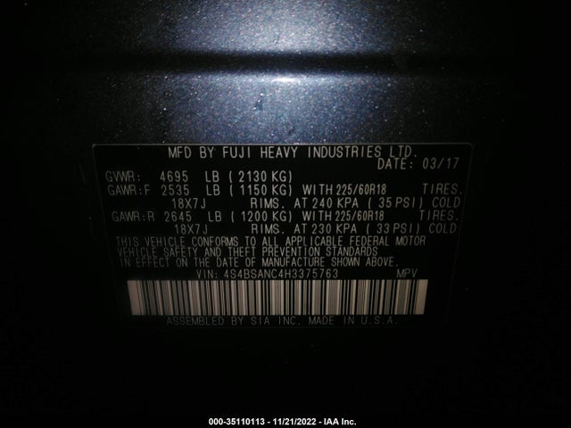 2017 Subaru Outback, VIN: 4S4BSANC4H3375763