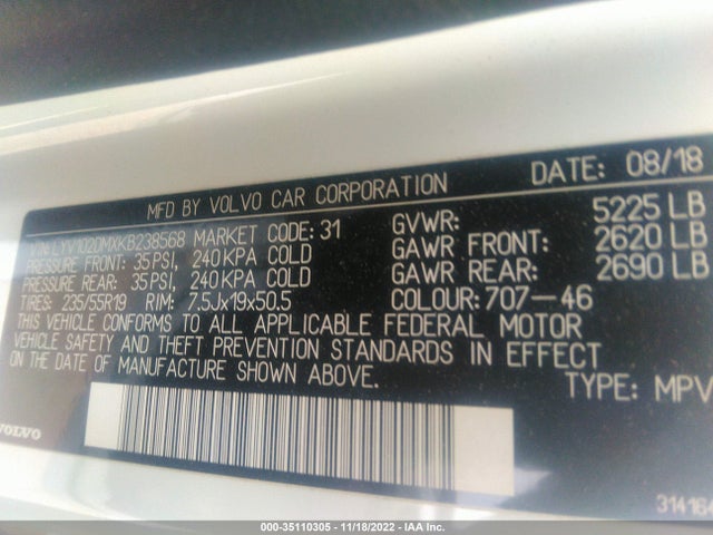 2019 Volvo XC60, VIN: LYV102DMXKB238568