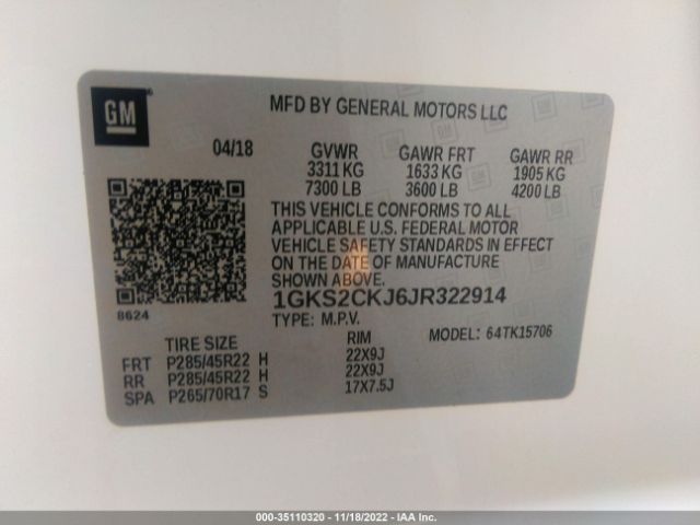 1GKS2CKJ6JR322914 GMC YUKON DENALI