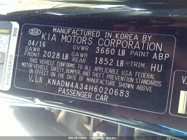 2017 KIA RIO LX VIN: KNADM4A34H6020683