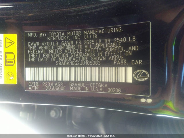 2018 Lexus ES, VIN: 58ABK1GG2JU105083