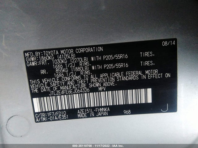 2014 SCION XB VIN: JTLZE4FE6EJ064326