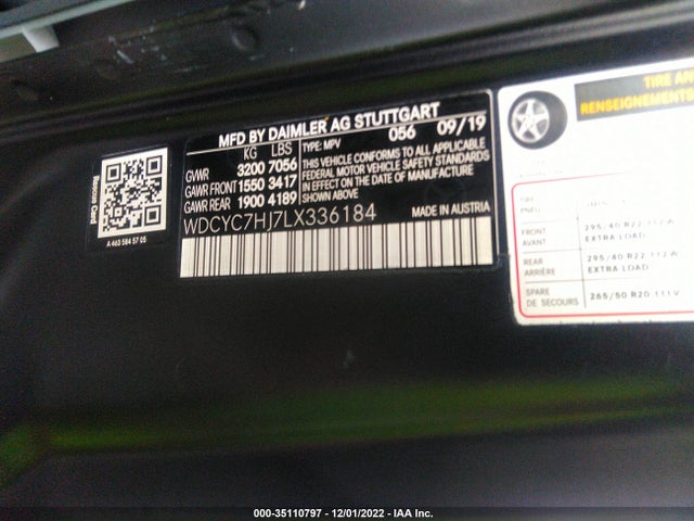 2020 Mercedes-Benz G-Class, VIN: WDCYC7HJ7LX336184