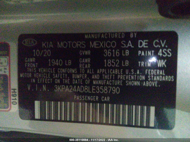 2020 Kia Rio, VIN: 3KPA24AD8LE358790
