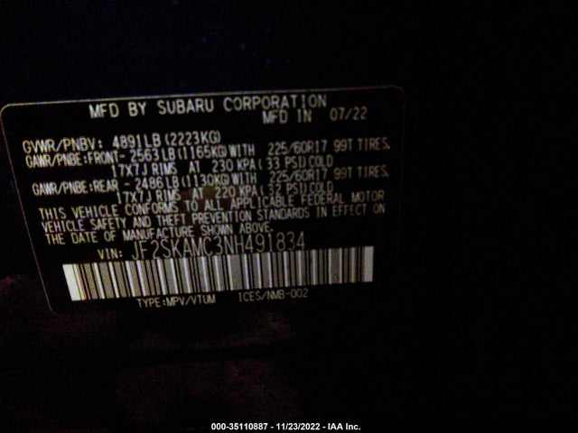JF2SKAMC3NH491834 Subaru Forester Wilderness