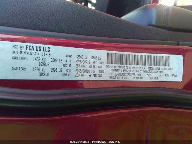 2015 DODGE DURANGO SXT VIN: 1C4RDJAG6FC232770