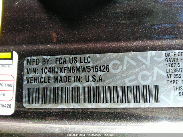 2021 Jeep Wrangler, VIN: 1C4HJXFN6MW516426