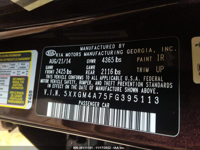 KIA Optima Lx 2015 5XXGM4A75FG395113 Image 10