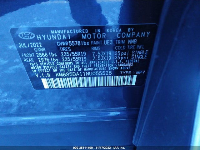 2022 Hyundai Santa Fe, VIN: KM8S5DA11NU055528