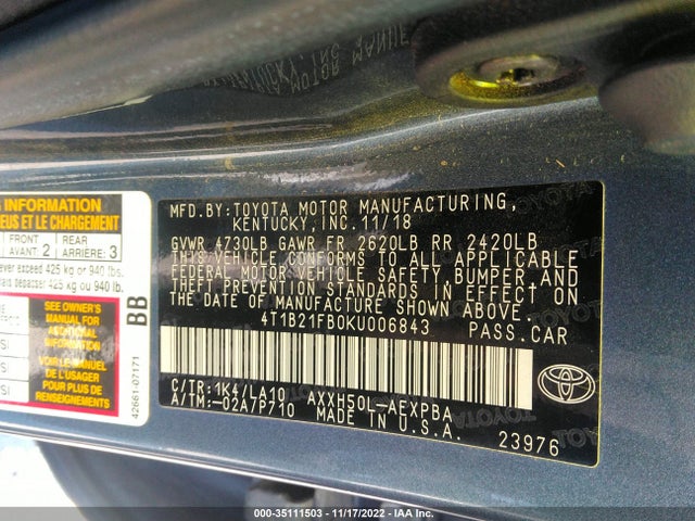 2019 Toyota Avalon, VIN: 4T1B21FB0KU006843