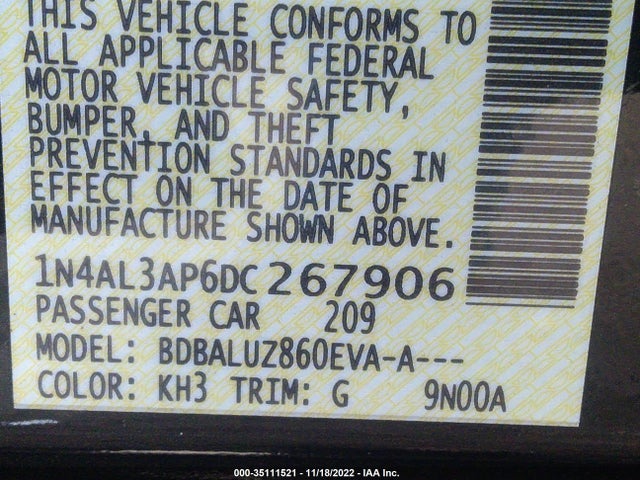 2013 NISSAN ALTIMA 2.5 SV VIN: 1N4AL3AP6DC267906