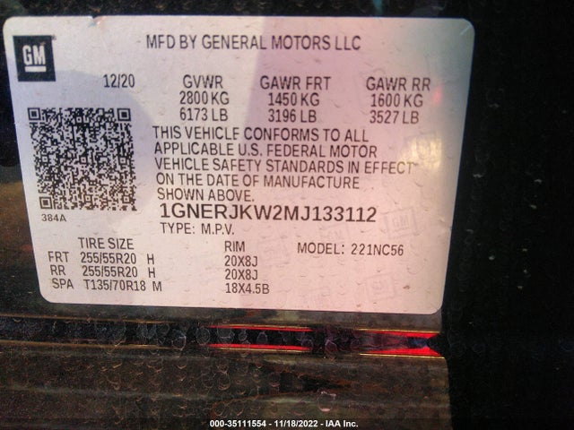 Chevrolet Traverse Rs 2021 1GNERJKW2MJ133112 Image 9
