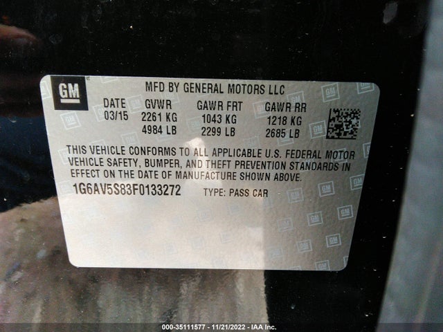2015 Cadillac CTS, VIN: 1G6AV5S83F0133272