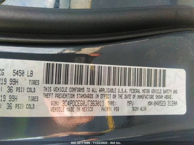 3C4PDCEG0JT363011 Dodge JOURNEY GT