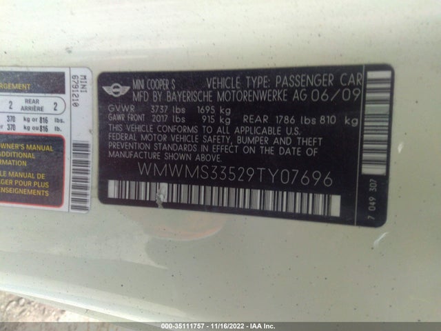 Mini COOPER CONVERTIBLE 2009 WMWMS33529TY07696 Image 11