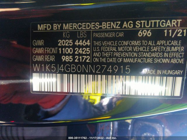 W1K5J4GB0NN274915 Mercedes-Benz Cla Cla 250