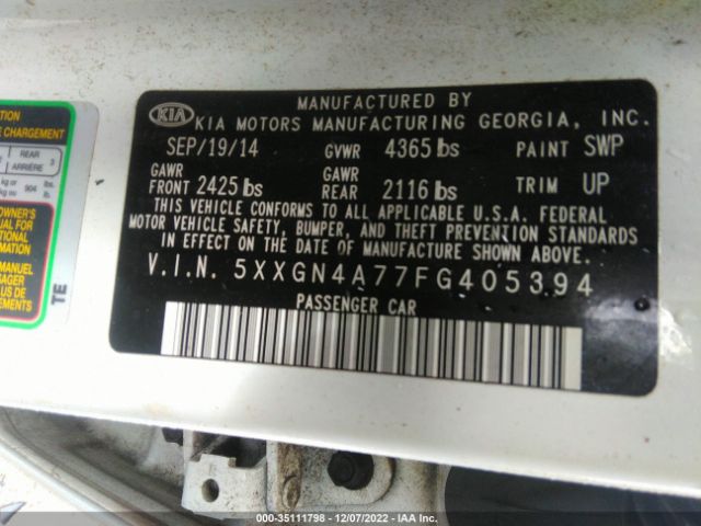 5XXGN4A77FG405394 KIA OPTIMA EX