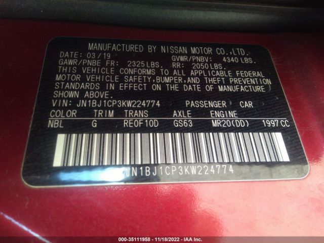 JN1BJ1CP3KW224774 Nissan Rogue Sport S