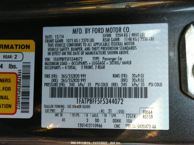 2015 FORD MUSTANG GT PREMIUM VIN: 1FATP8FF5F5344072