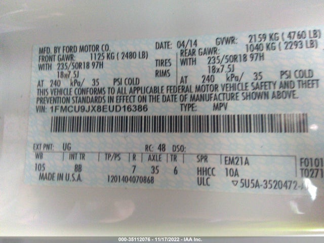1FMCU9JX8EUD16386 Ford Escape Titanium