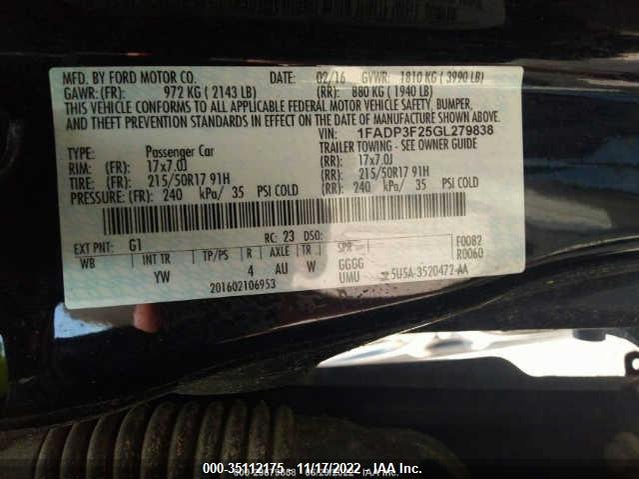 Ford FOCUS SE 2016 1FADP3F25GL279838 Image 10