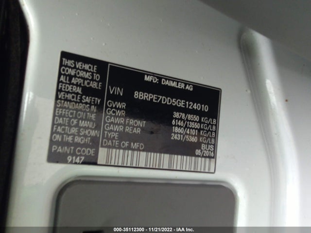 2016 Mercedes-Benz Sprinter, VIN: 8BRPE7DD5GE124010