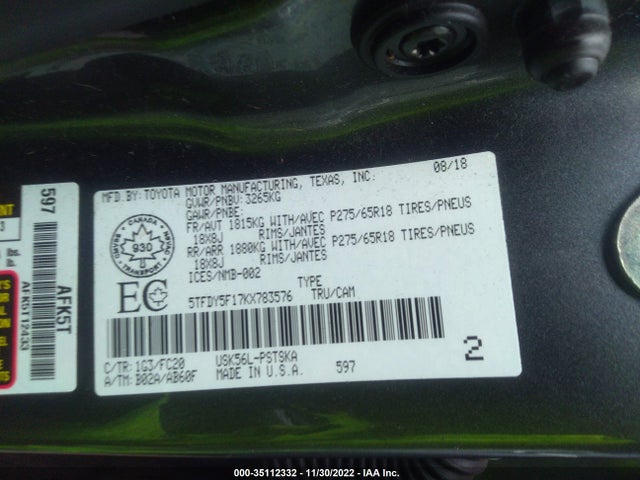 2019 Toyota Tundra, VIN: 5TFDY5F17KX783576