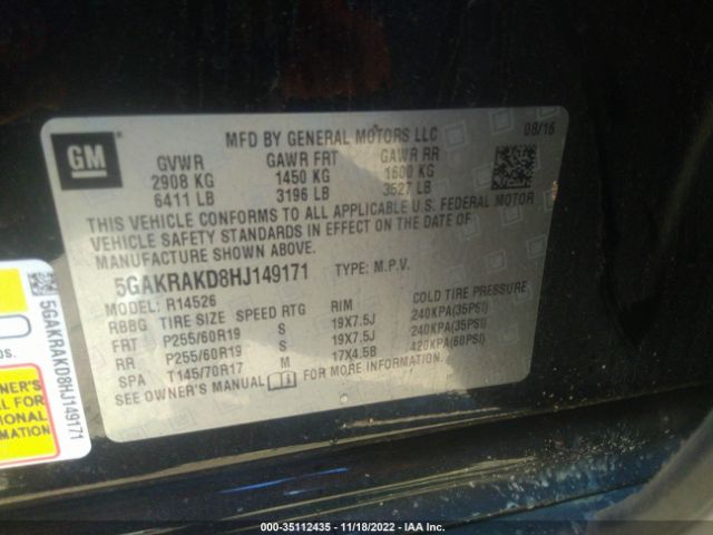 5GAKRAKD8HJ149171 Buick Enclave Convenience
