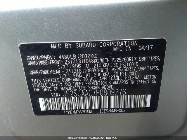 Subaru Forester 2017 JF2SJAAC7HG809276 Image 11
