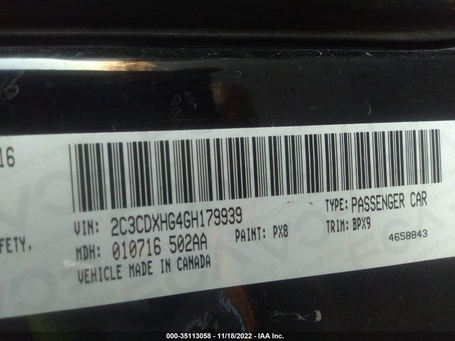 2016 Dodge Charger, VIN: 2C3CDXHG4GH179939