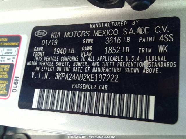 2019 Kia Rio, VIN: 3KPA24AB2KE197222