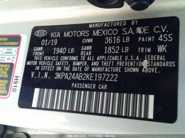 3KPA24AB2KE197222 KIA RIO S