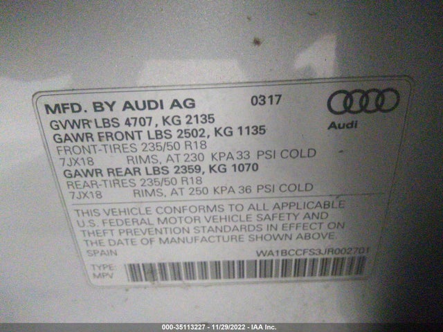 WA1BCCFS3JR002701 Audi Q3 Premium/sport Premium