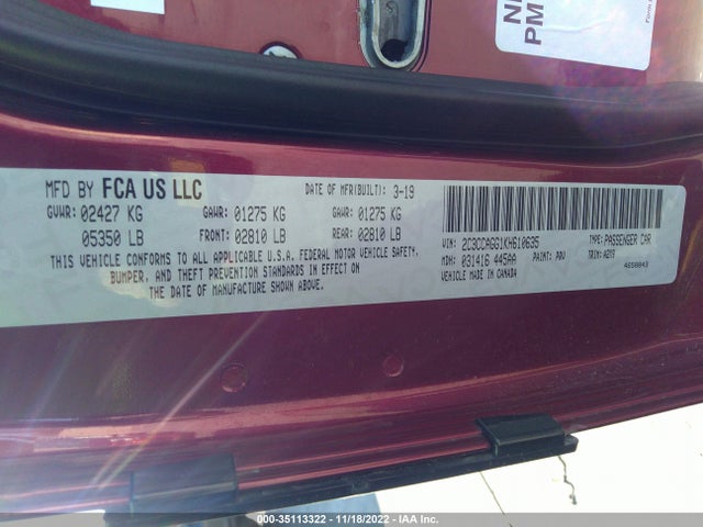 2019 CHRYSLER 300 300S VIN: 2C3CCAGG1KH610635