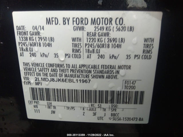 Lincoln MKX 2014 2LMDJ8JK6EBL11967 Image 9