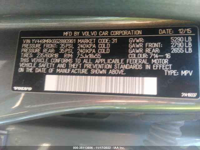 2016 Volvo XC60, VIN: YV449MRK6G2880961