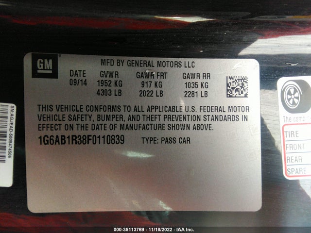 2015 Cadillac ATS, VIN: 1G6AB1R38F0110839