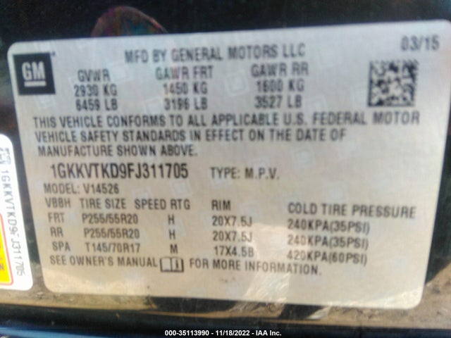 2015 GMC Acadia, VIN: 1GKKVTKD9FJ311705