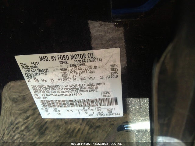 2011 FORD EDGE SE VIN: 2FMDK3GC8BBB31946